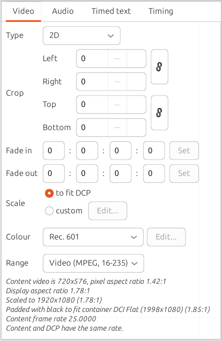 Video settings tab